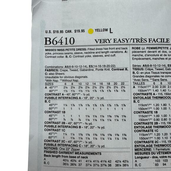 BUTTERICK Fast & Easy Sheath Dress Pattern Uncut Size A5 (6-8-10-12-14) B6410 - Picture 3 of 5